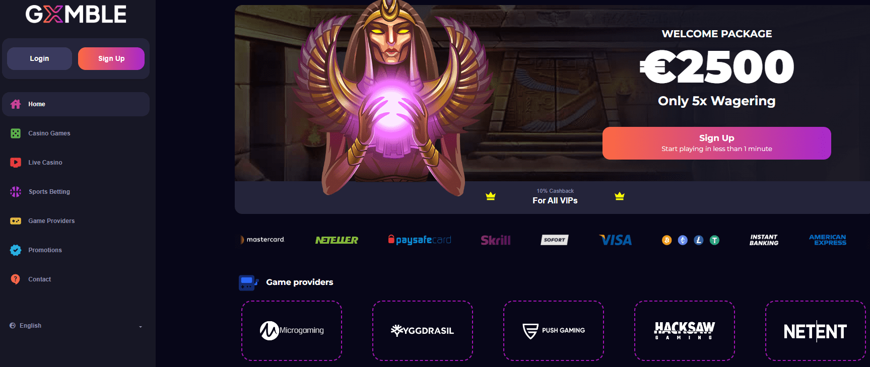 gxmble casino design and interface