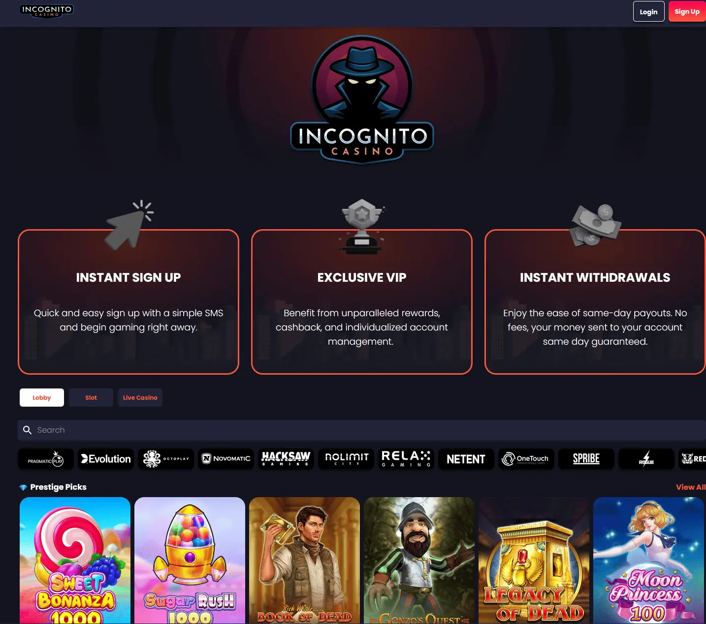 Incognito Homepage